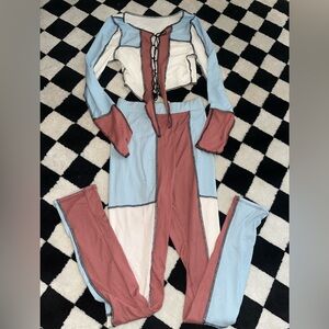 Colorblock Lace up two piece set